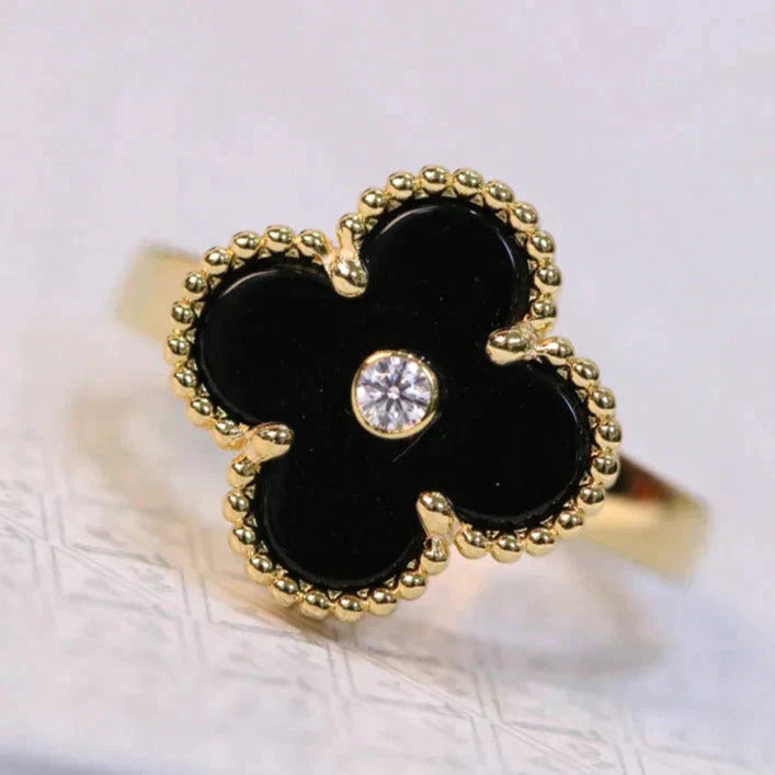 ¡®Lume Jewelry¡¯CLOVER ONYX RING GOLD DIAMOND