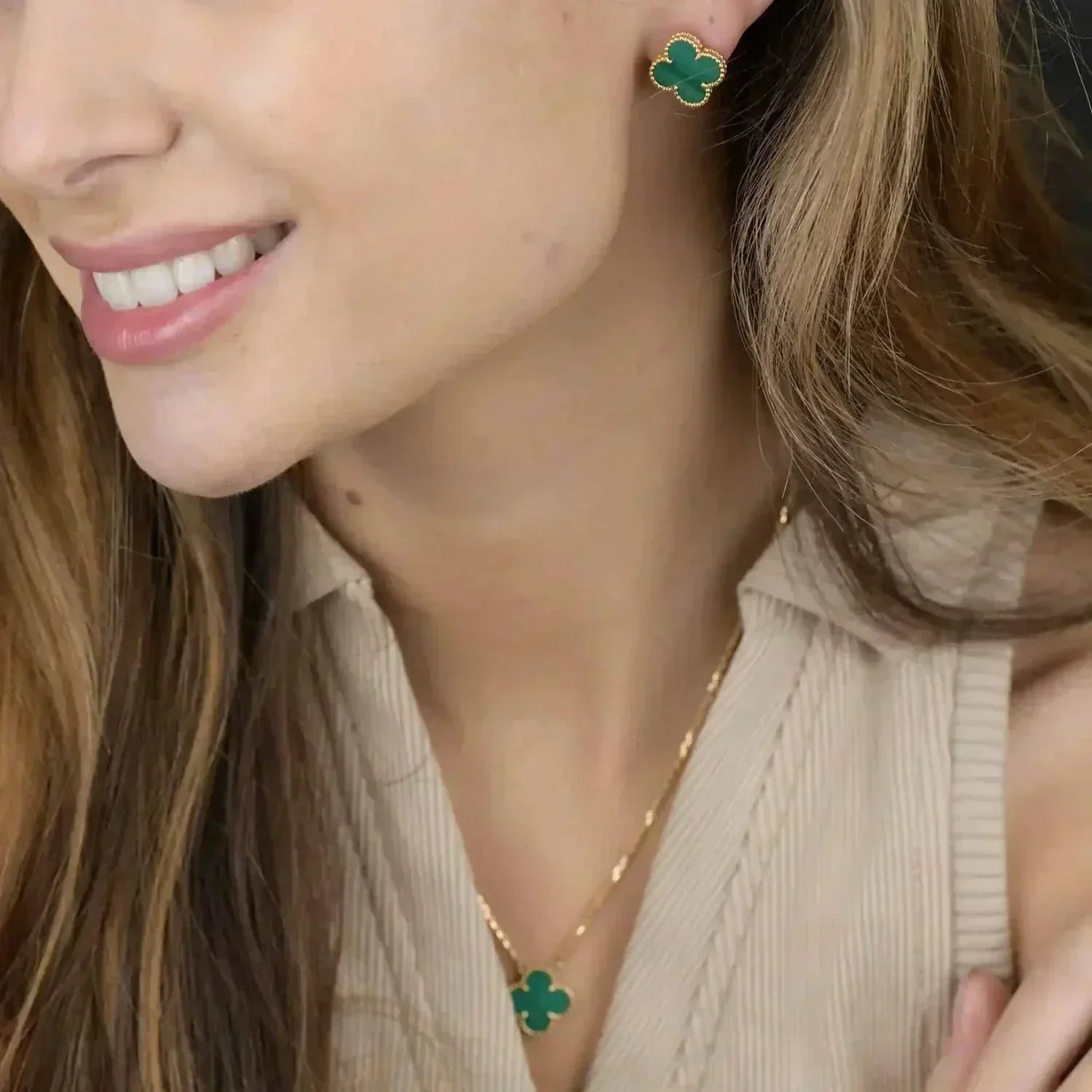 ¡®Lume Jewelry¡¯CLOVER MINI 9.5MM MALACHITE EARRINGS