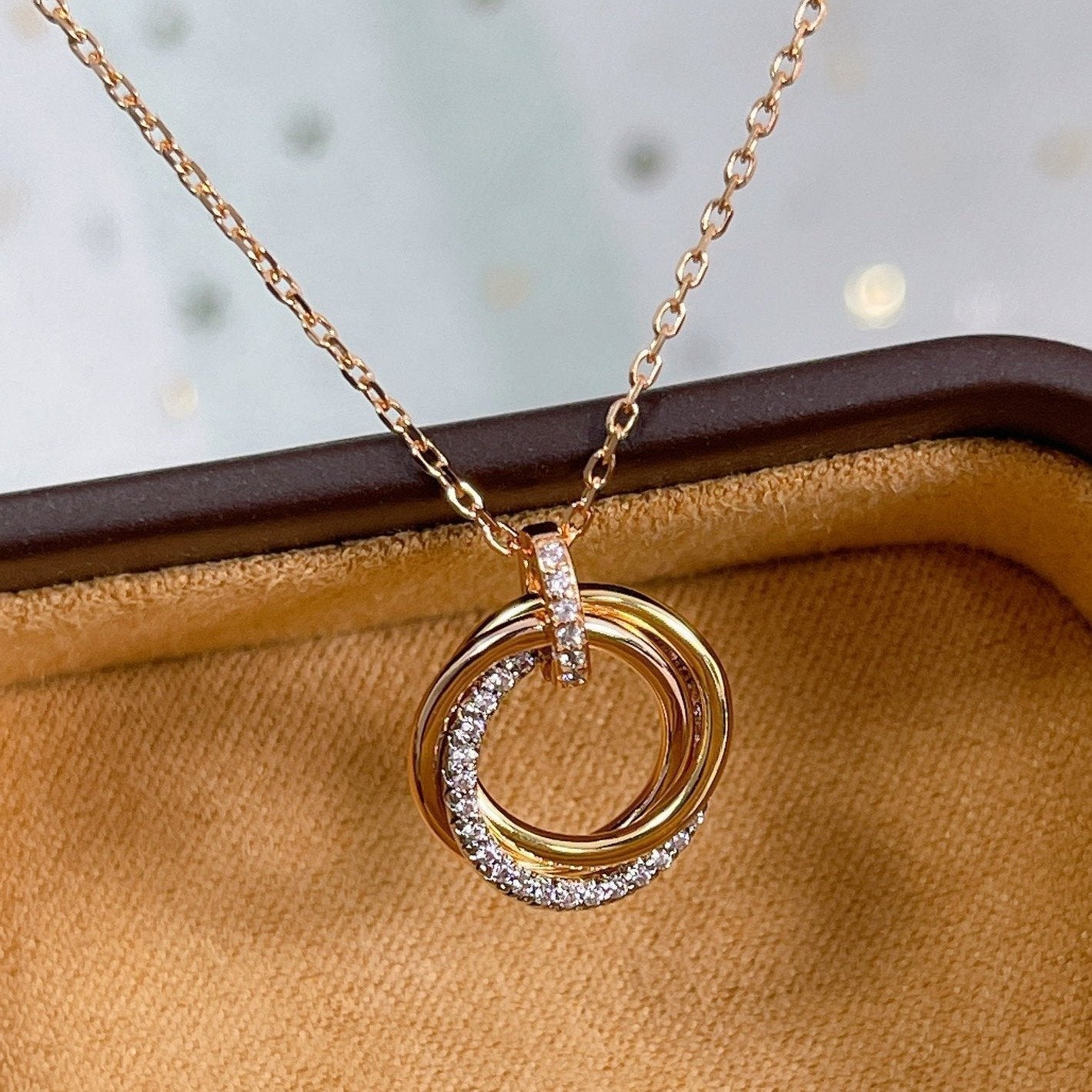 Lume Jewelry TRINITY NECKLACE SILVER GOLD PINK GOLD DIAMONDS