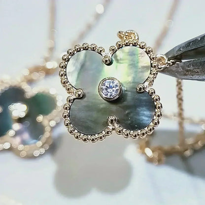 Lume Jewelry クローバー 15MM ダイヤモンド＆マザーオブパール ネックレス