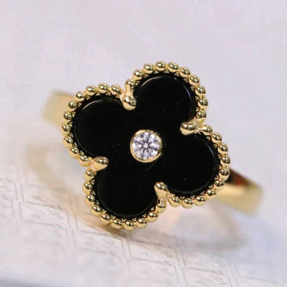 ¡®Lume Jewelry¡¯CLOVER ONYX RING GOLD DIAMOND