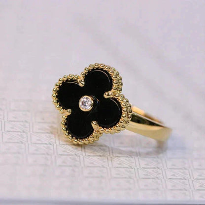 ¡®Lume Jewelry¡¯CLOVER ONYX RING GOLD DIAMOND
