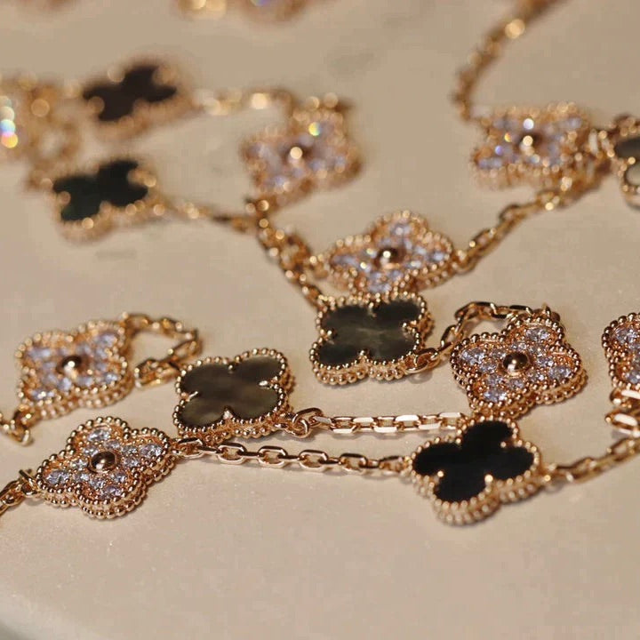 Lume Jewelry クローバー 20モチーフ ダークMOP ダイヤモンド ネックレス