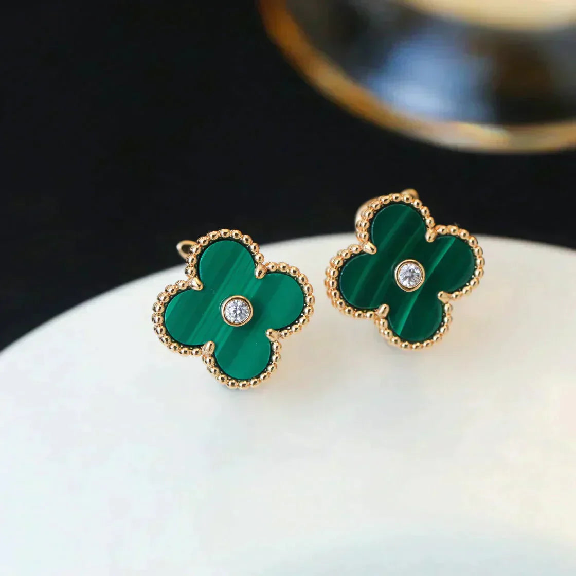 ¡®Lume Jewelry¡¯CLOVER MEDIUM 1 MOTIFS MALACHITE DIAMOND EARRINGS