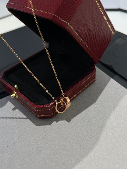 ®Lume Jewelry®ラブネックレス ダブルリング ピンクゴールド