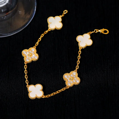 [Lume Jewelry]New CLOVER WHITE PEARL MOP 5 MOTIF BRACELET COLLECTION