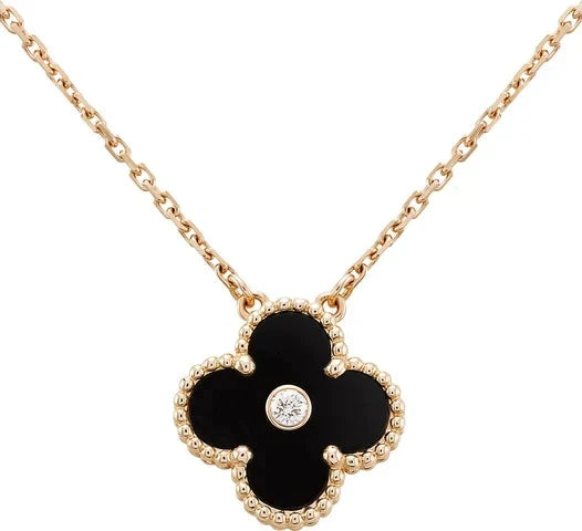 ¡®Lume Jewelry¡¯CLOVER 15MM DIAMOND ONYX NECKLACE