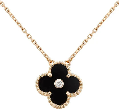 ¡®Lume Jewelry¡¯CLOVER 15MM DIAMOND ONYX NECKLACE
