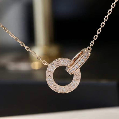 『Lume Jewelry』LOVE 7.6MM ネックレス ローズゴールド＆シルバー フルダイヤモンド