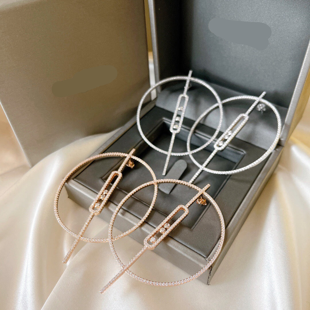 [Lume Jewelry]Move Large Hoop Earrings, Three Sliding Diamonds