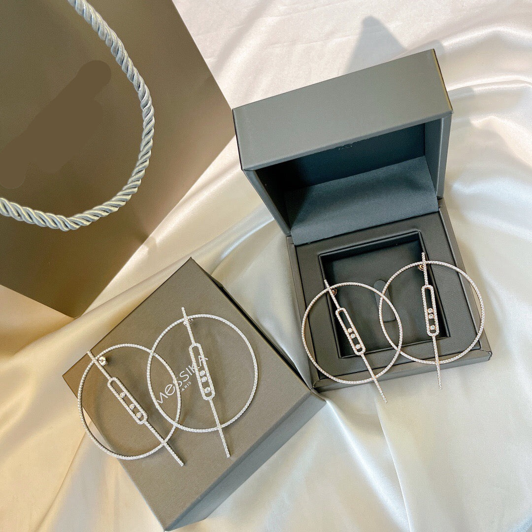 [Lume Jewelry]Move Large Hoop Earrings, Three Sliding Diamonds
