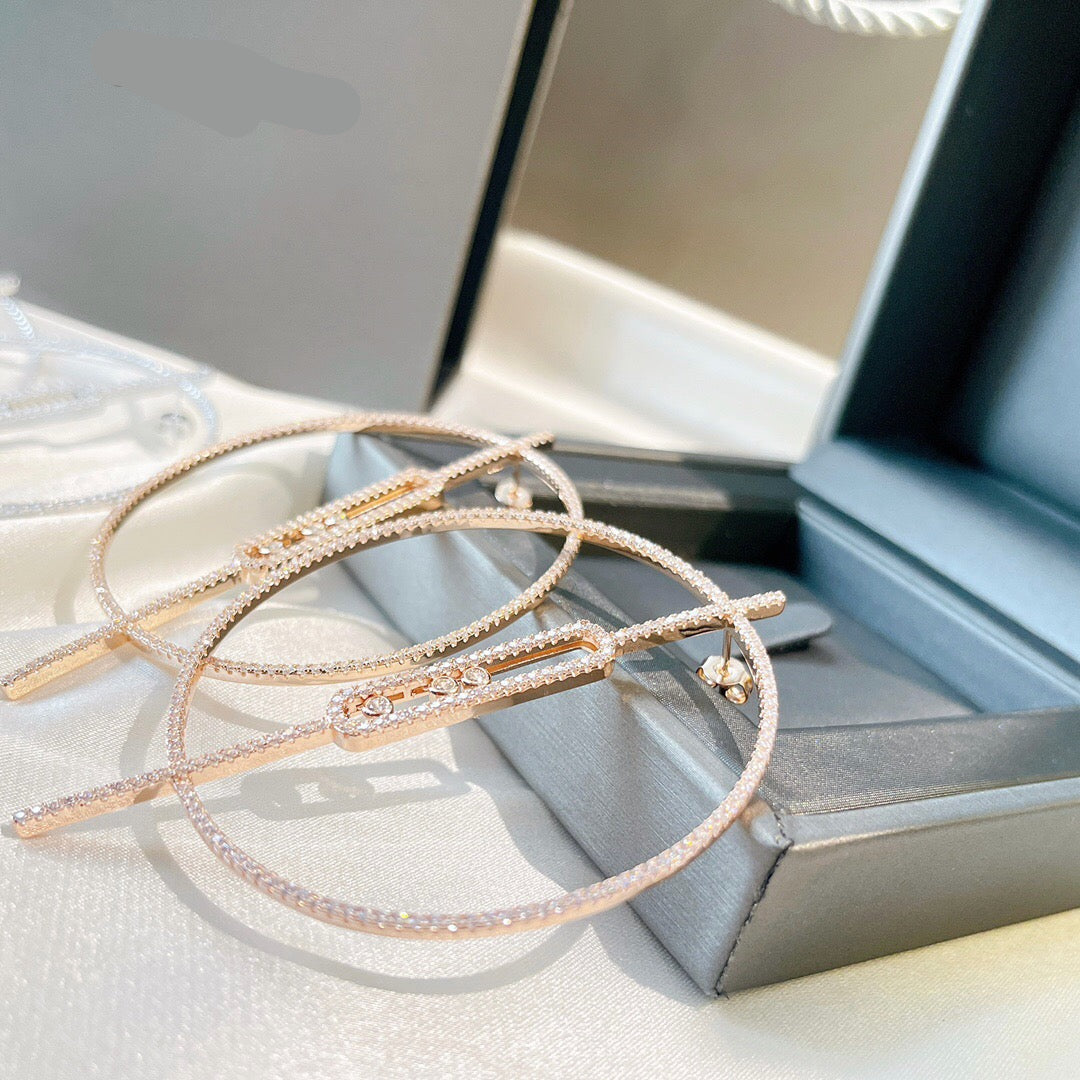 [Lume Jewelry]Move Large Hoop Earrings, Three Sliding Diamonds