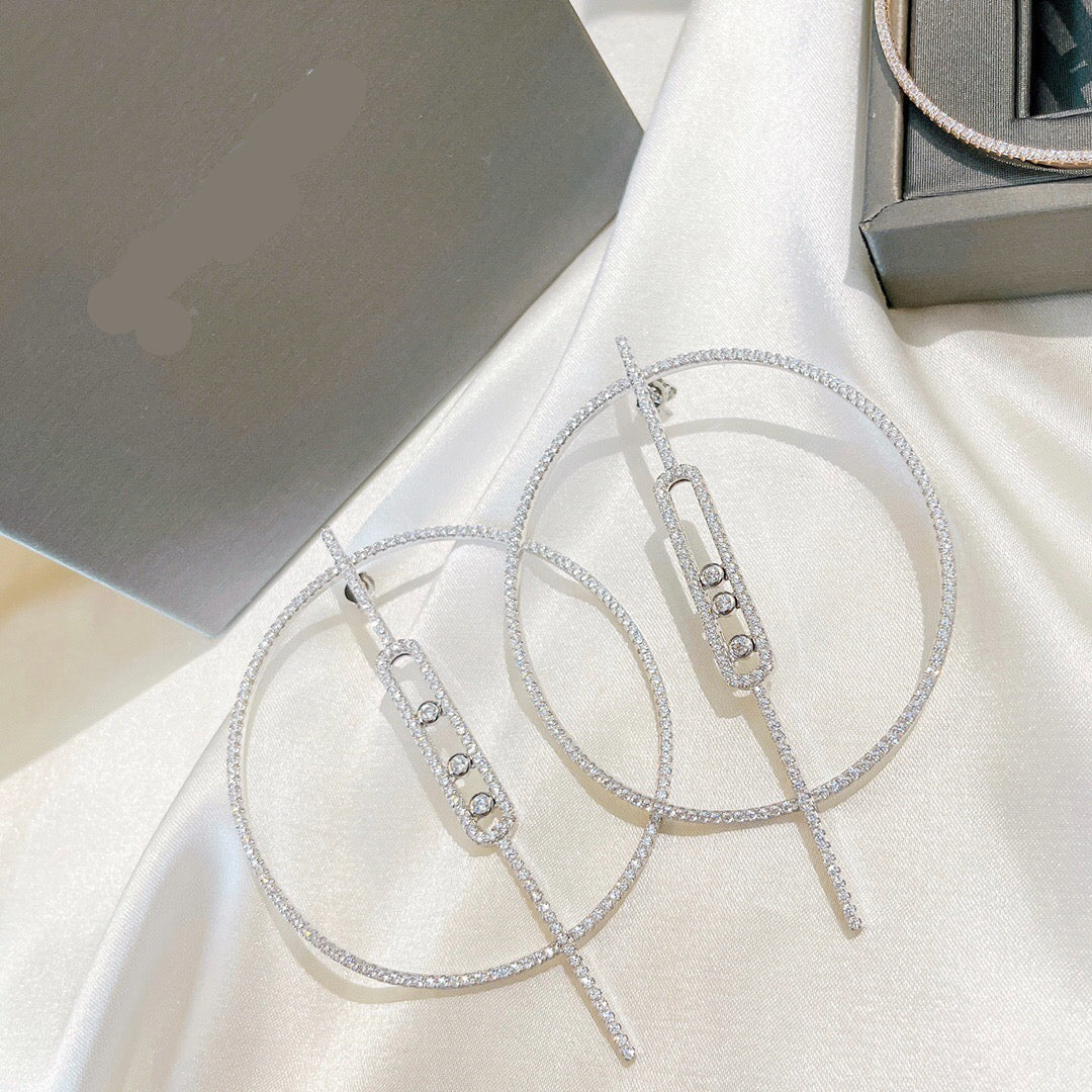 [Lume Jewelry]Move Large Hoop Earrings, Three Sliding Diamonds