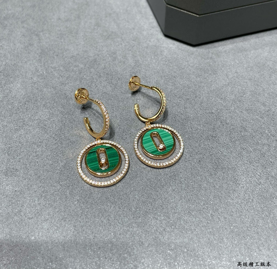 [Lume Jewelry]LUCKY MOVE Sliding‑diamond C‑shape Ear Hoops