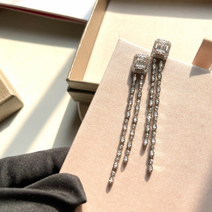[Lume Jewelry] Alix Long Drop Earrings, White Gold with Diamonds