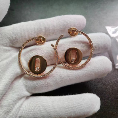 [Lume Jewelry] Move Hoop Earrings, Yellow Gold Pave Diamonds with Moving Diamond