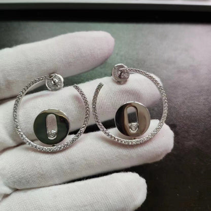 [Lume Jewelry] Move Hoop Earrings, Yellow Gold Pave Diamonds with Moving Diamond