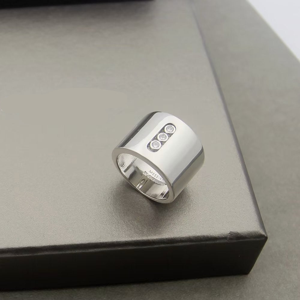 [Lume Jewelry] Move Wide 3 Moving Diamonds Wide Band Ring