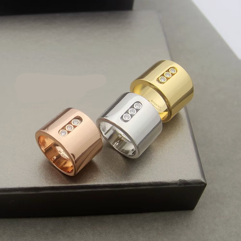 [Lume Jewelry] Move Wide 3 Moving Diamonds Wide Band Ring