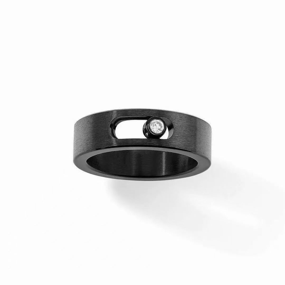 [Lume Jewelry]Black Titanium Ring with Single Sliding Diamond (Men's Style)