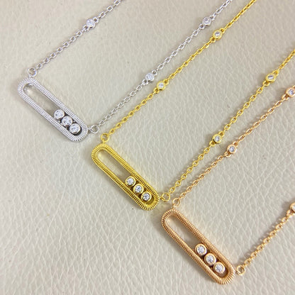 [Lume Jewelry] Baby Move Pavé Diamond‑Set Three‑Stone Sliding Necklace