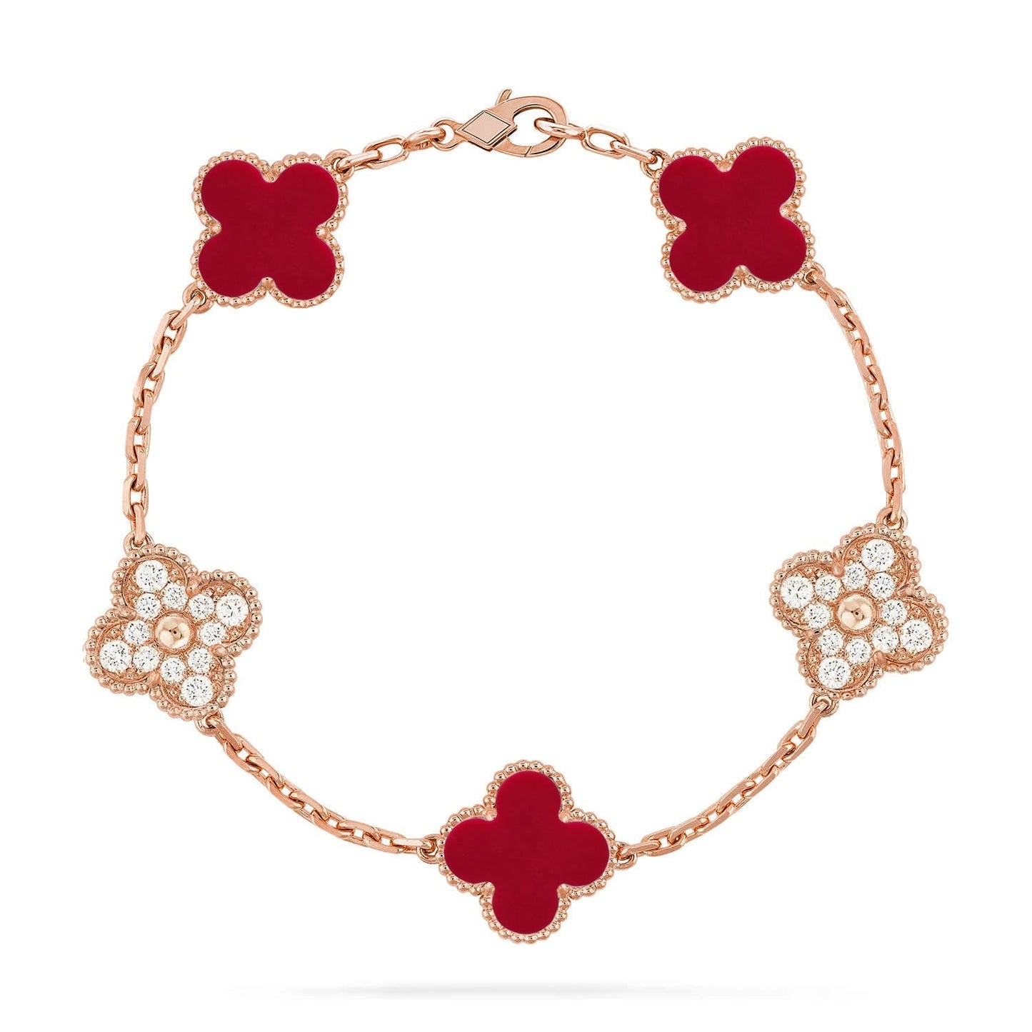 [Lume Jewelry]New  CLOVER 5 MOTIF RED CORNELIAN BRACELET COLLECTION