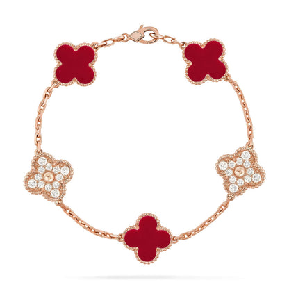 [Lume Jewelry]New  CLOVER 5 MOTIF RED CORNELIAN BRACELET COLLECTION