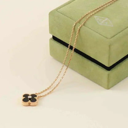 ¡®Lume Jewelry¡¯CLOVER 15MM DIAMOND ONYX NECKLACE