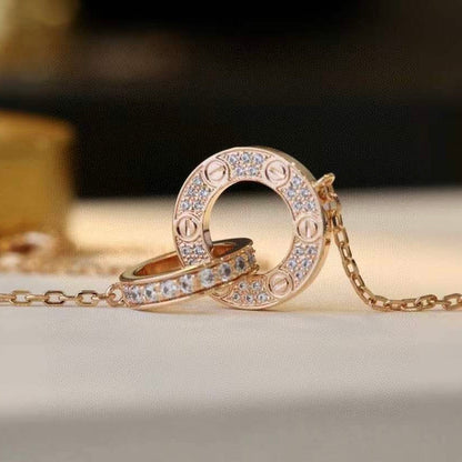『Lume Jewelry』LOVE 7.6MM ネックレス ローズゴールド＆シルバー フルダイヤモンド