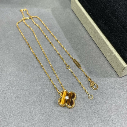Lume Jewelry クローバー 15MM ダイヤモンド＆イエロータイガーアイアゲート ネックレス
