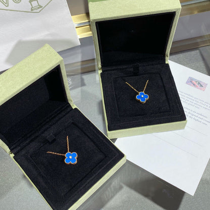 Lume Jewelry クローバー 15MM ダイヤモンド＆ブルーアゲートネックレス