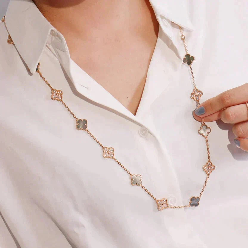 Lume Jewelry クローバー 20モチーフ ダークMOP ダイヤモンド ネックレス