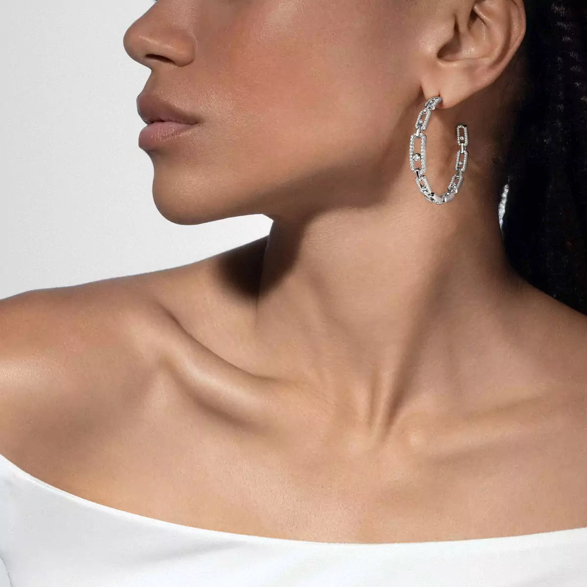 [[Lume Jewelry]Move Link Diamond Hoop Earrings