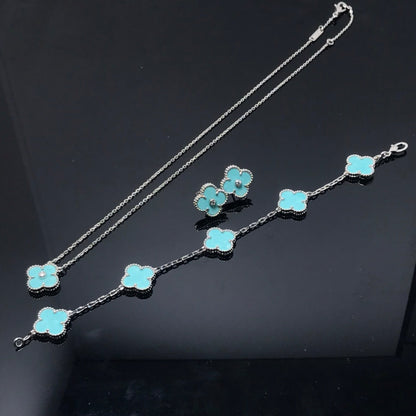 「Lume Jewelry」クローバー1ダイヤモンドブルースカイシルバーピアス